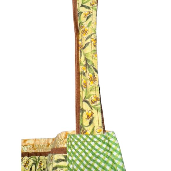 Handmade Bee Apron Adult Size Green Yellow Spring Summer Country Cottage Ruffle - Picture 4 of 8